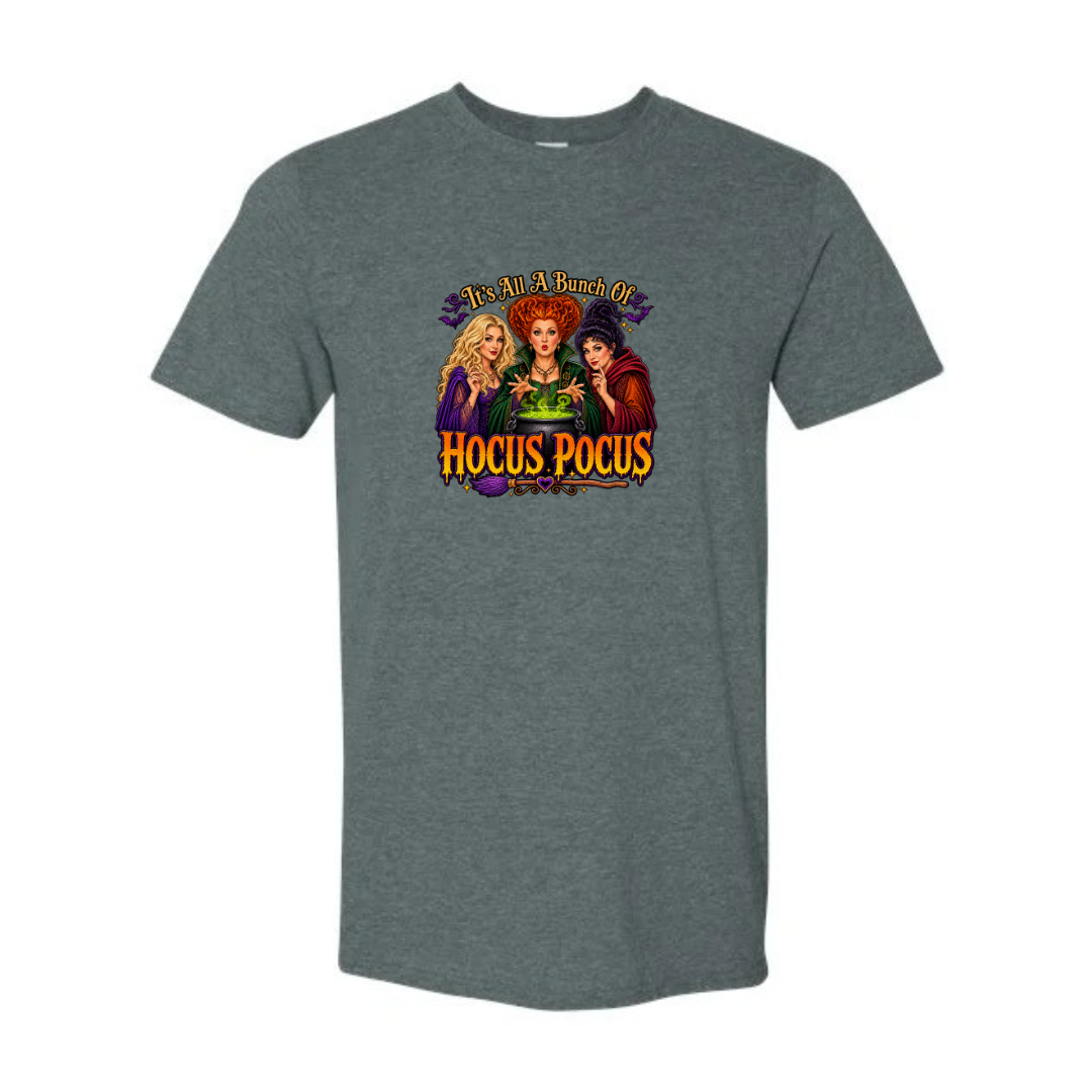 It's All A Bunch Of Hocus Pocus design on grey Softstyle tee