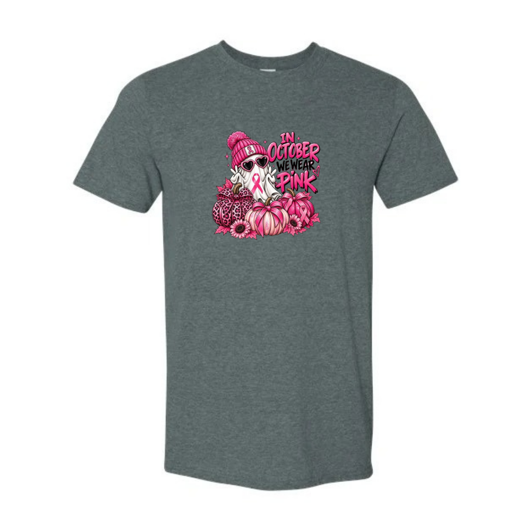 In October We Wear Pink — Ghost design on grey Softstyle tee