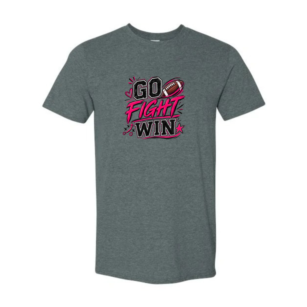 Go Fight Win design on grey Softstyle tee
