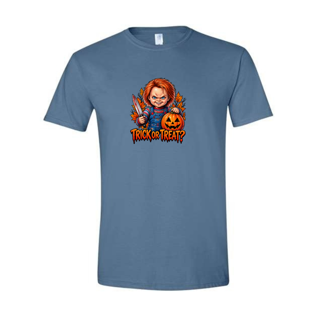 Trick Or Treat design on blue Softstyle tee
