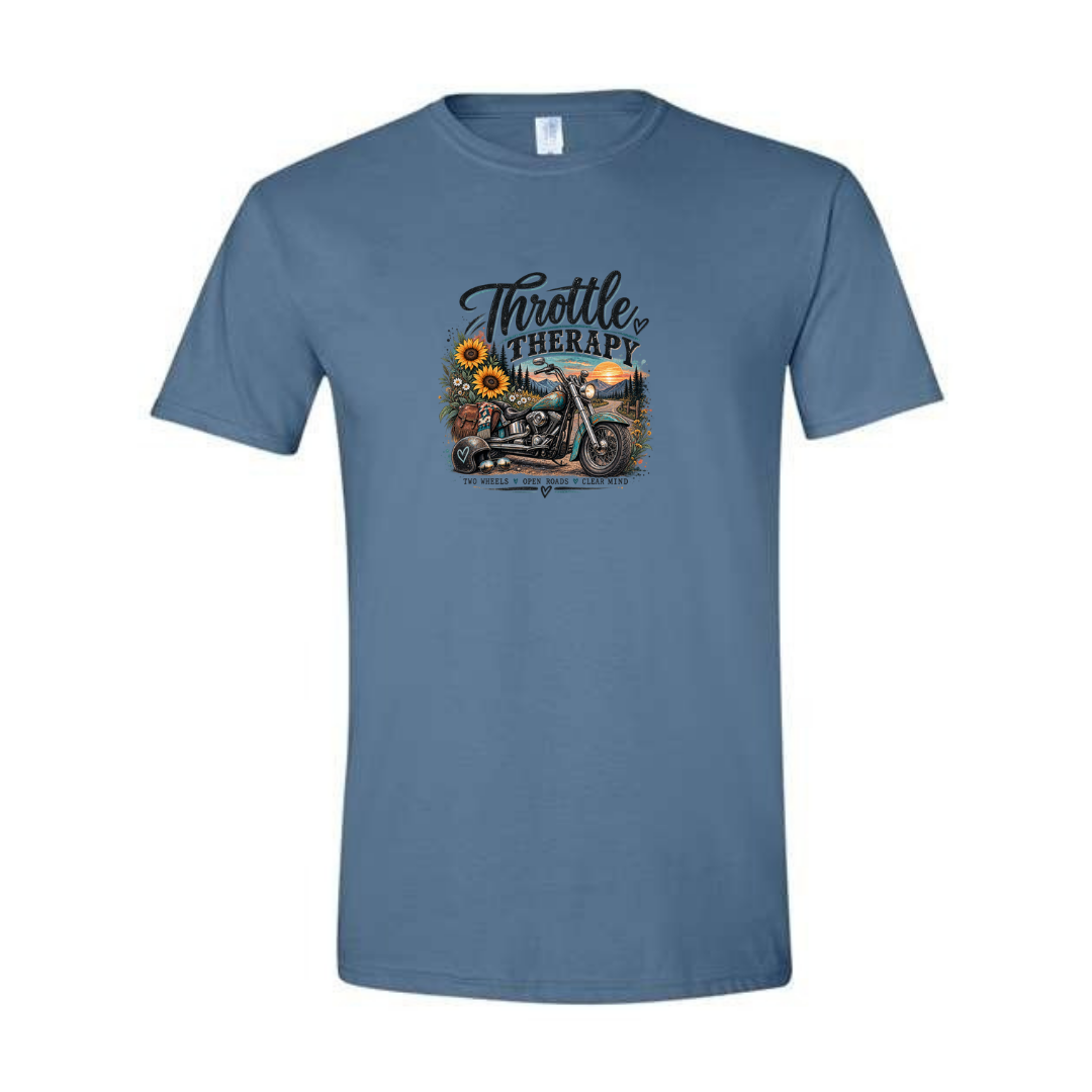 Throttle Therapy design on blue Softstyle tee