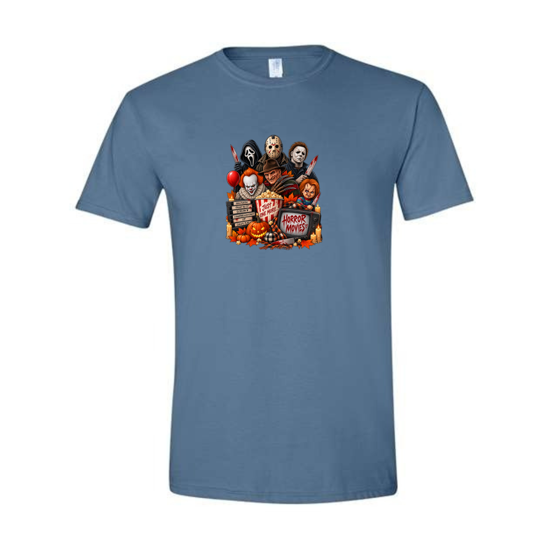 Just One More Horror Movie design on blue Softstyle tee