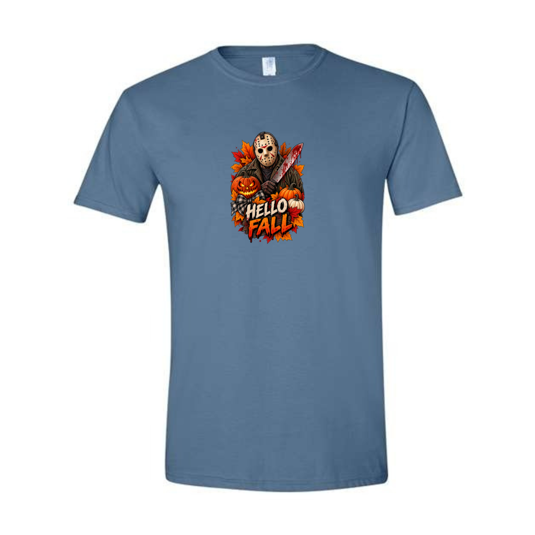 Hello Fall design on blue Softstyle tee