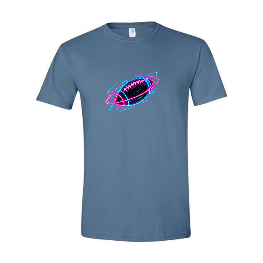 Neon Football design on blue Softstyle tee