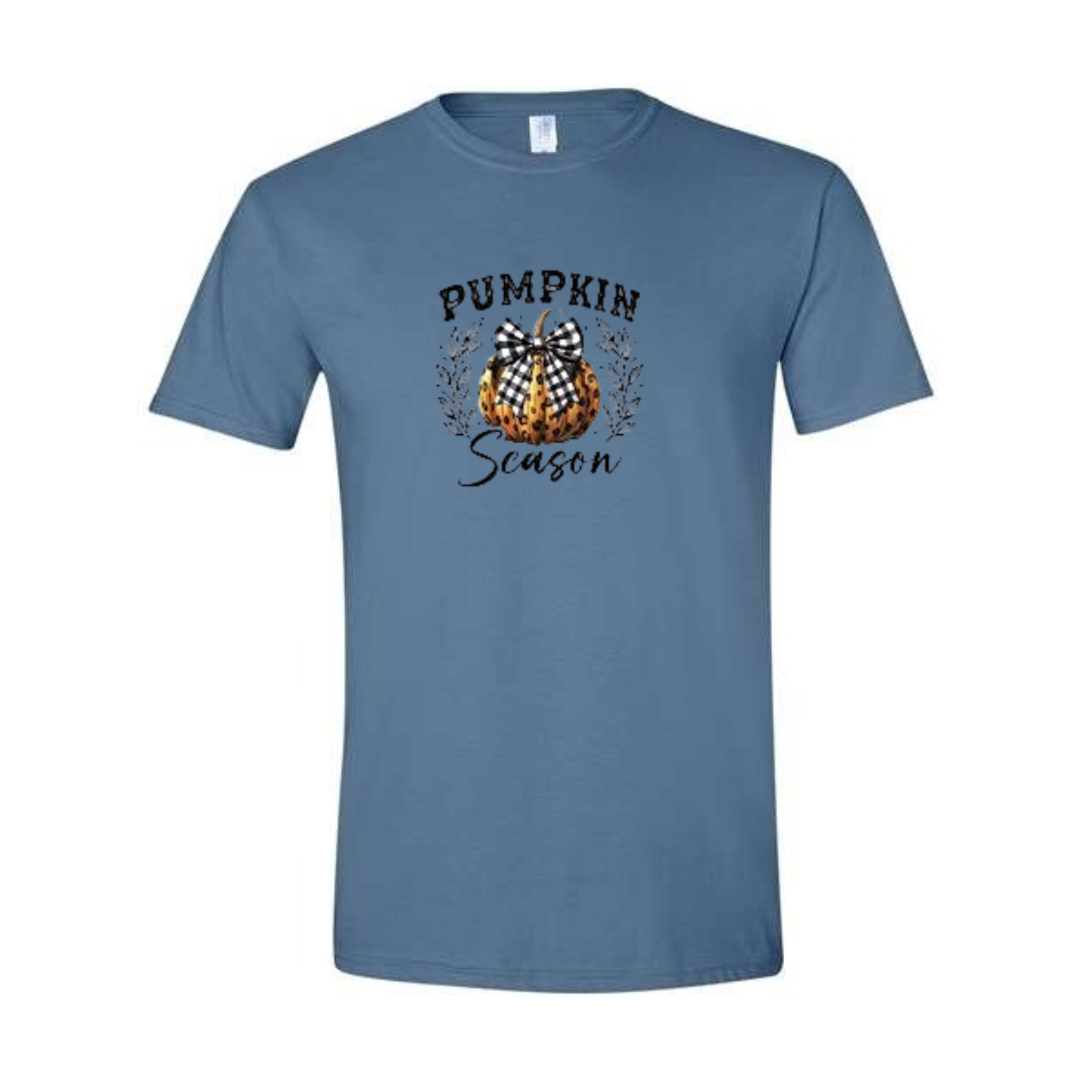 Pumpkin Season design on blue Softstyle tee