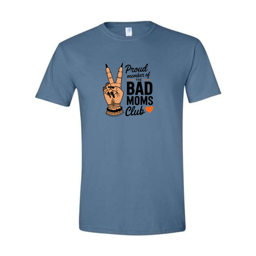 Bad Moms Club design on blue Softstyle tee