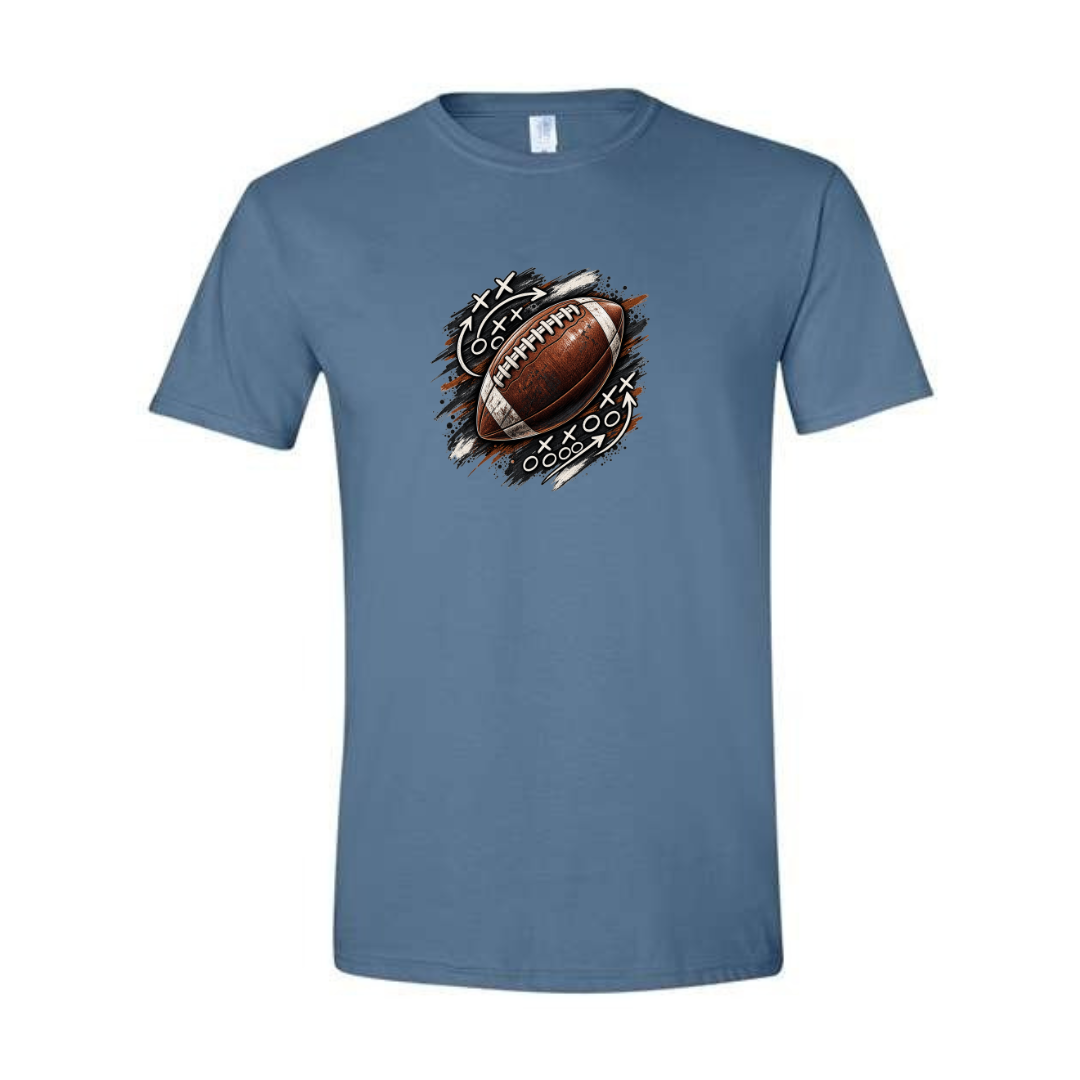 Football Playbook design on blue Softstyle tee