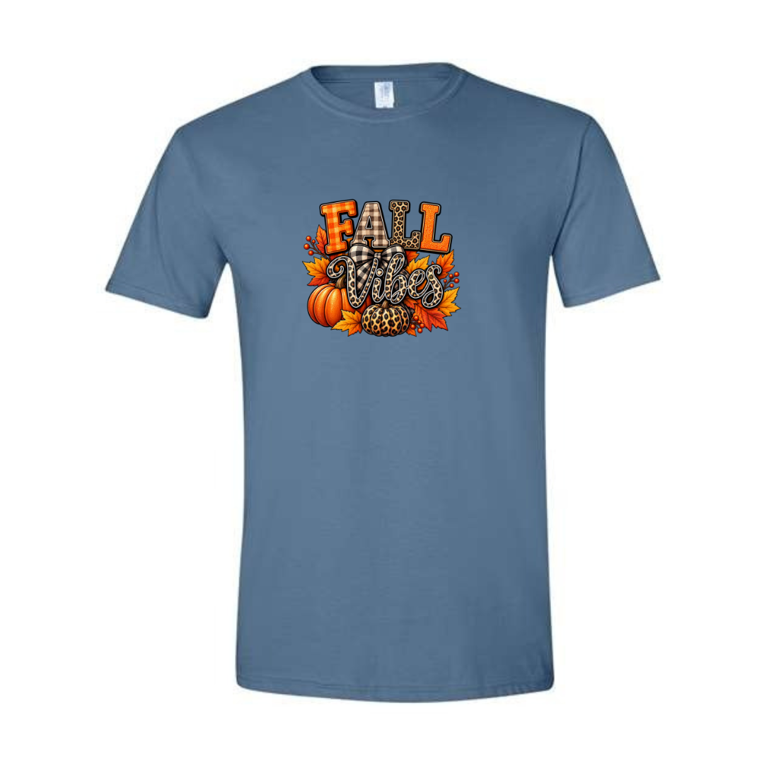Fall Vibes design on blue Softstyle tee