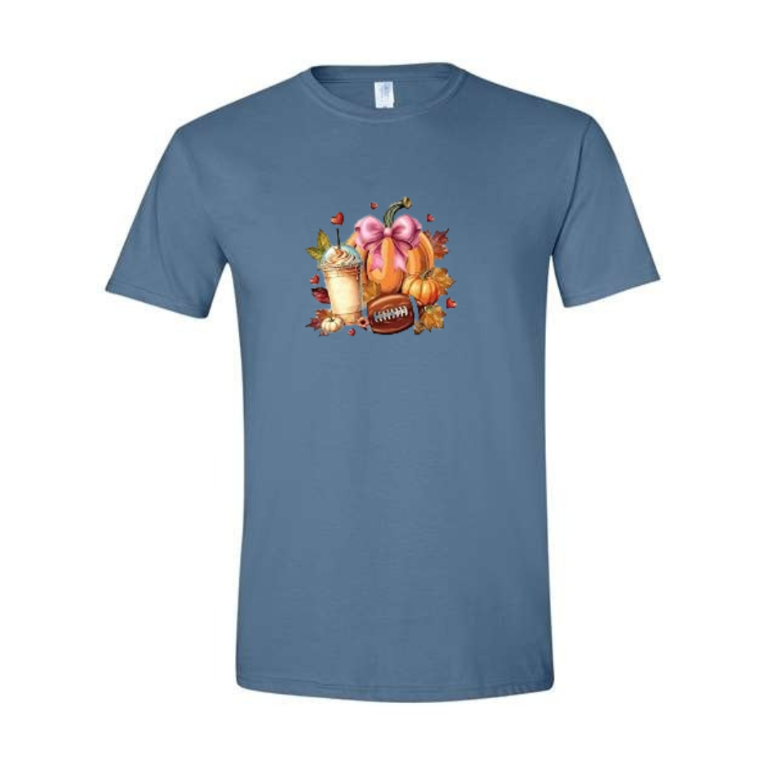 Fall Football design on blue Softstyle tee