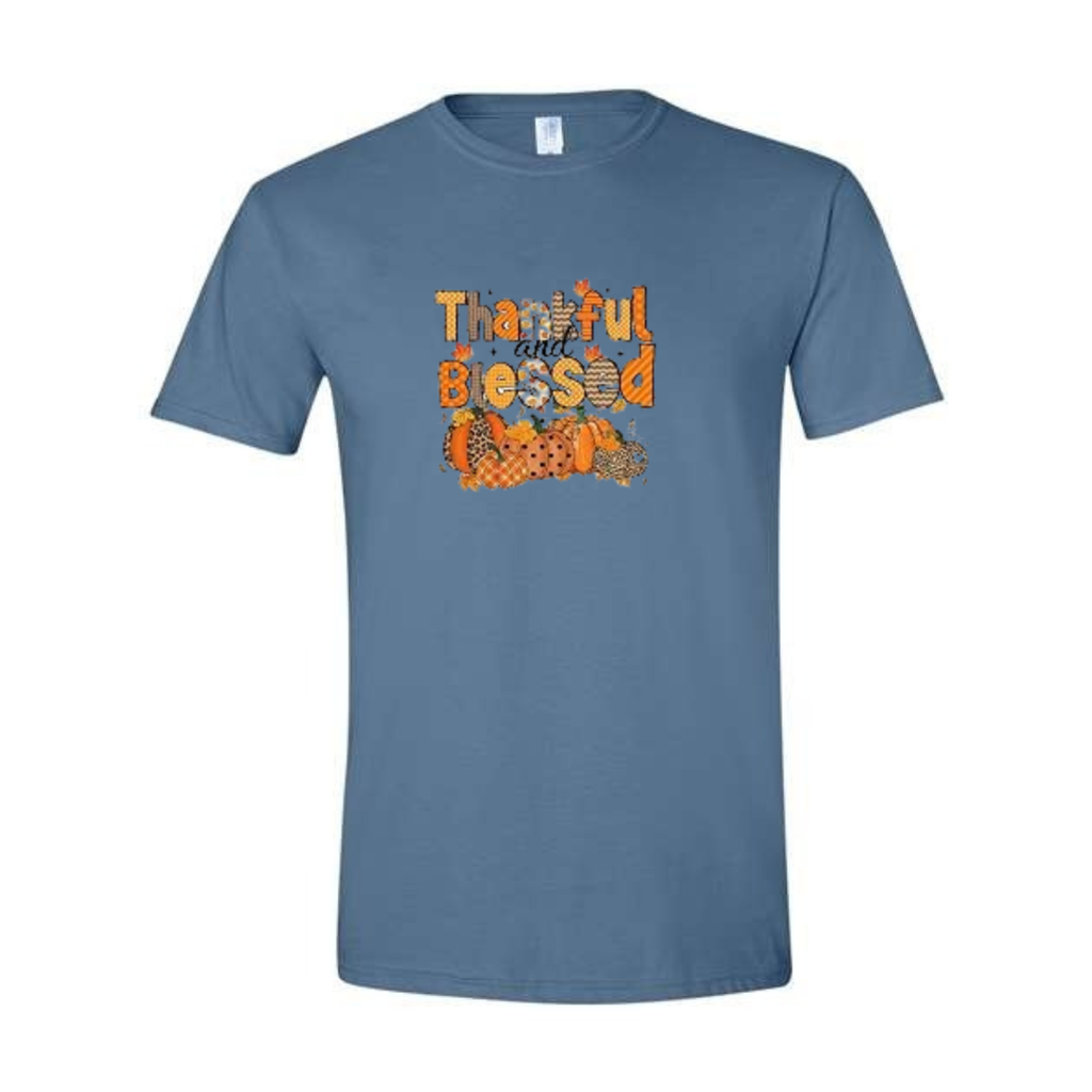 Thankful And Blessed design on blue Softstyle tee