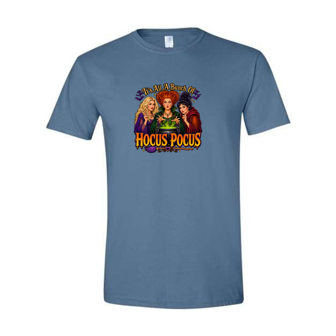It's All A Bunch Of Hocus Pocus design on blue Softstyle tee