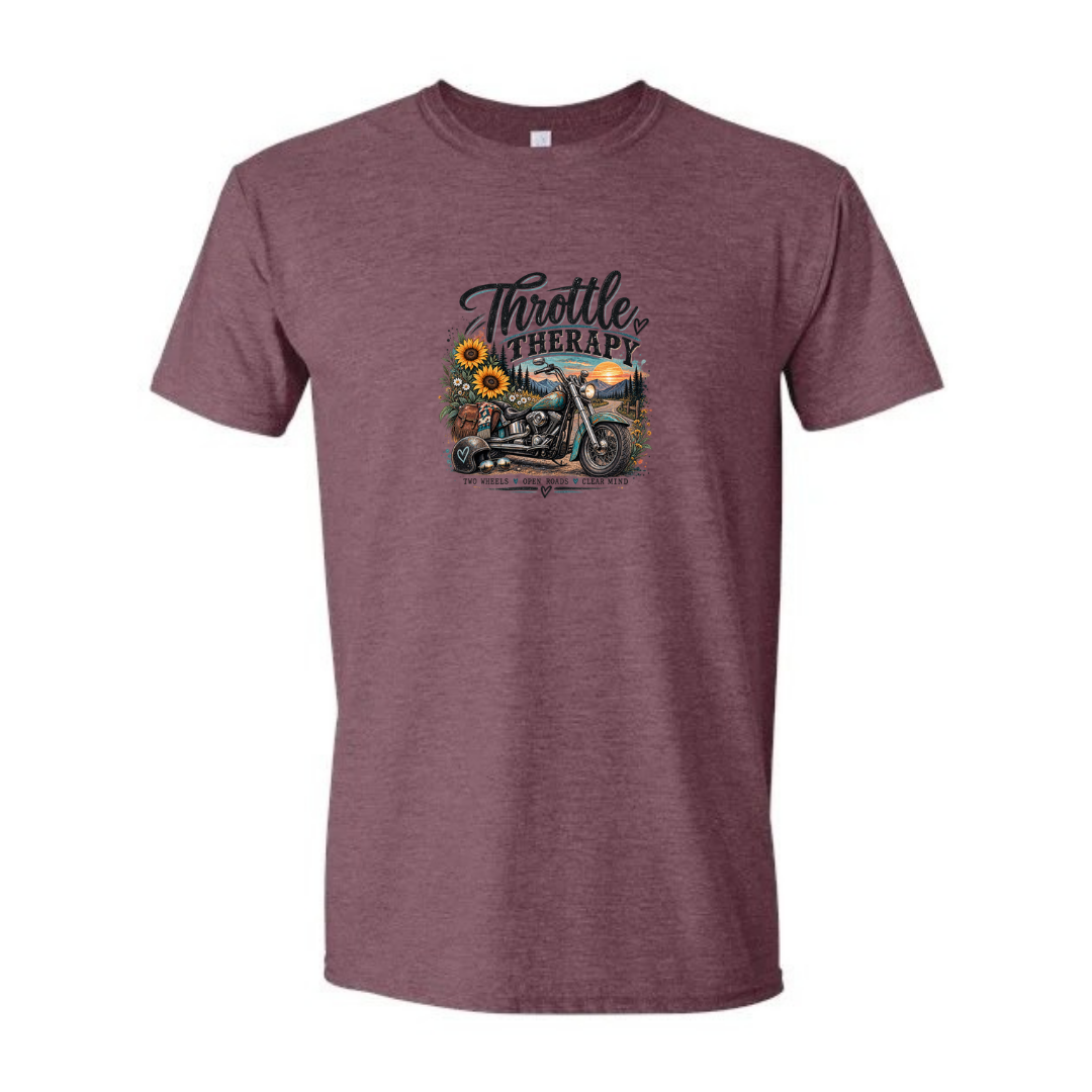 Throttle Therapy design on maroon Softstyle tee
