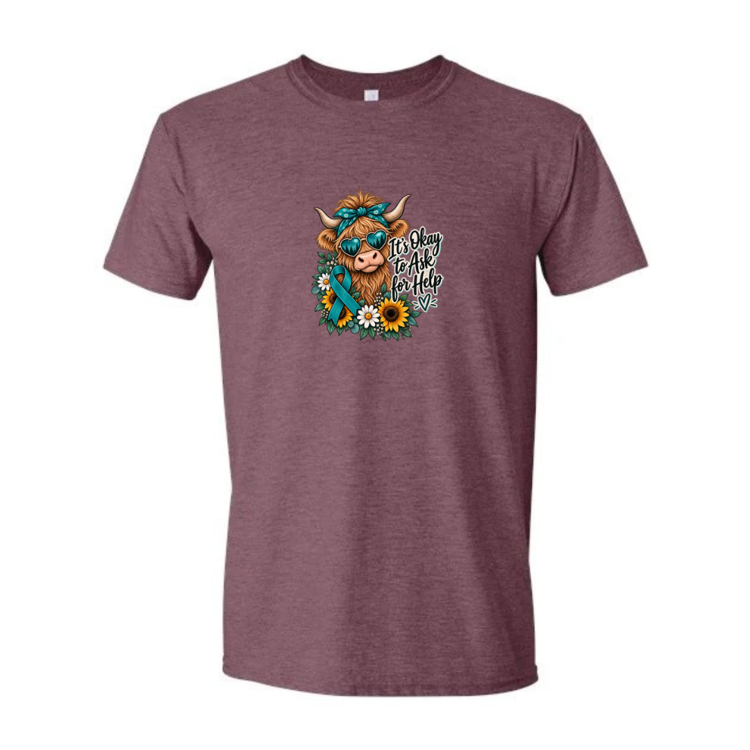 It's Okay to Ask for Help design on maroon Softstyle tee