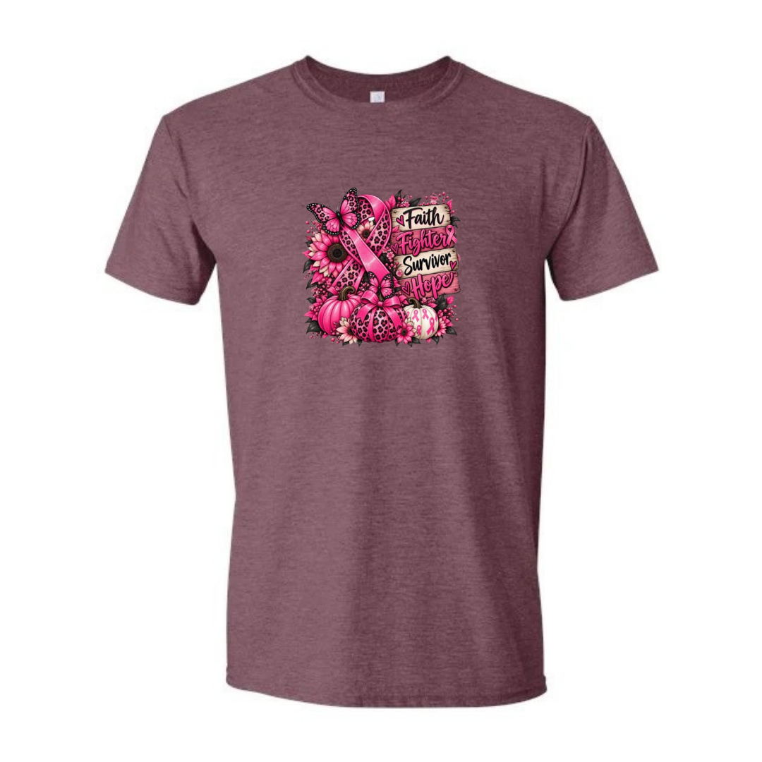 Faith Fighter Survivor Hope design on maroon Softstyle tee