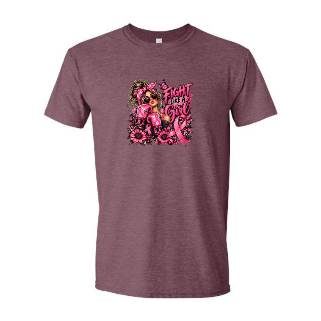 Fight Like A Girl — Boxing Gloves design on maroon Softstyle tee