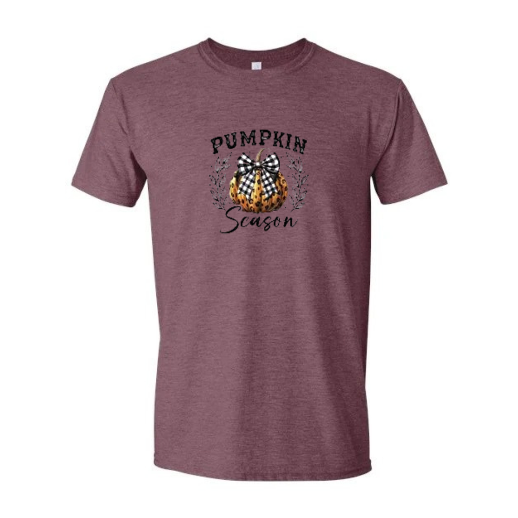 Pumpkin Season design on maroon Softstyle tee