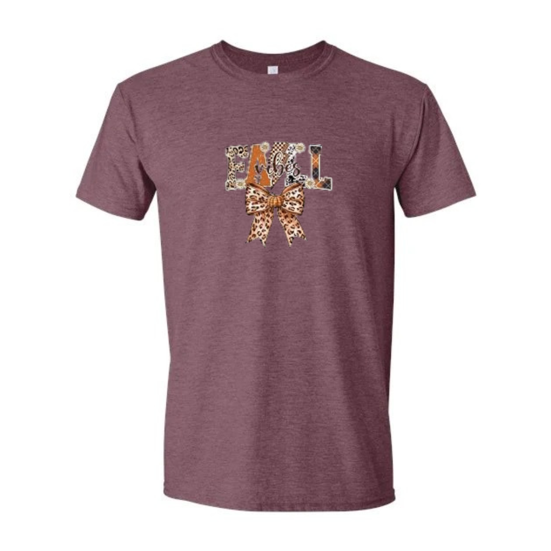 Fall Vibes design on maroon Softstyle tee