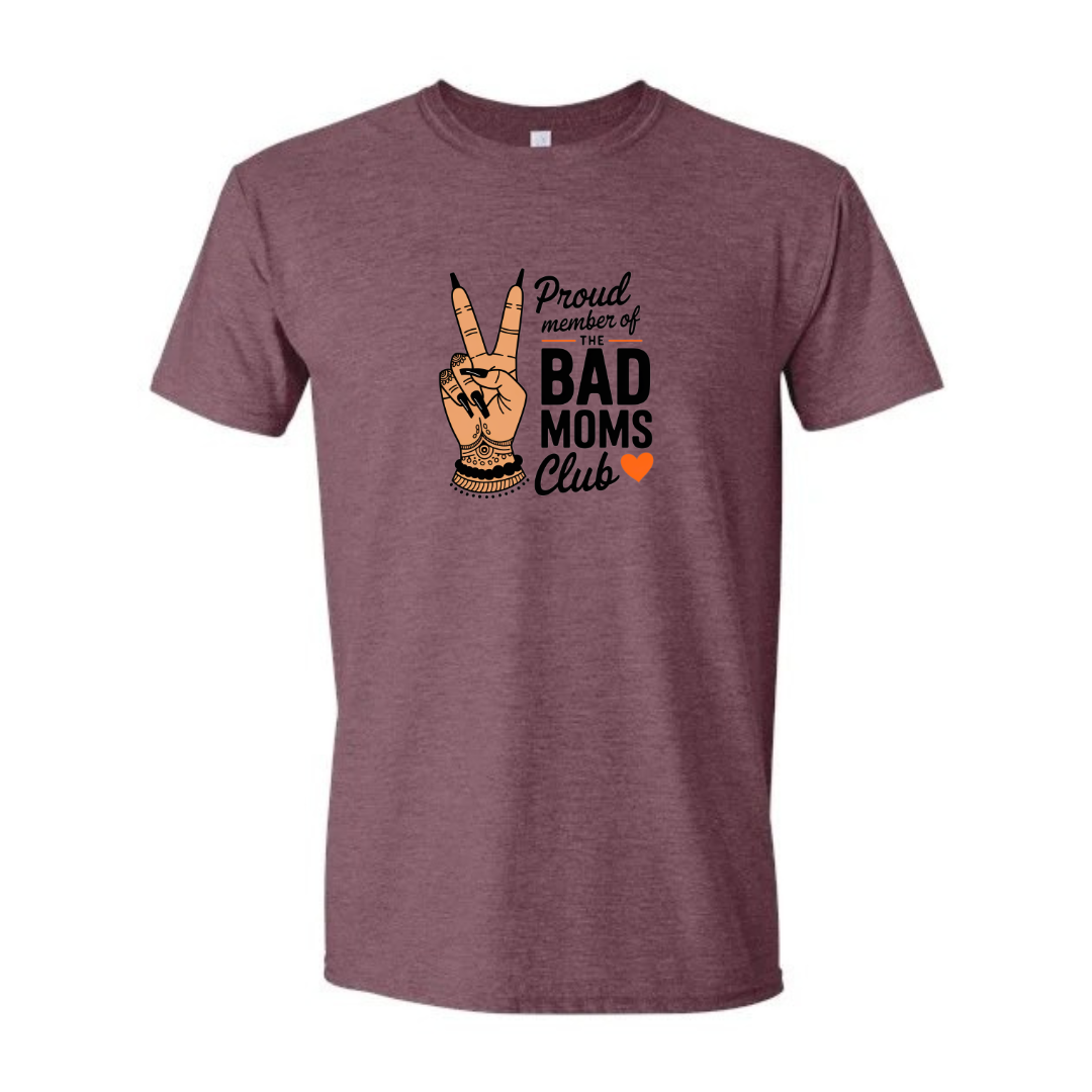 Bad Moms Club design on maroon Softstyle tee