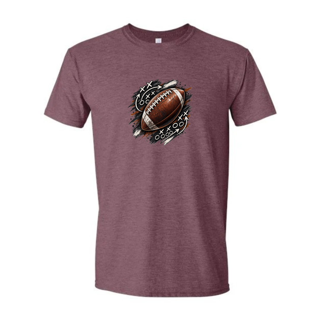 Football Playbook design on maroon Softstyle tee
