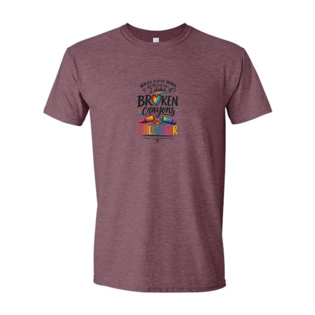Broken Crayons Still Color design on maroon Softstyle tee