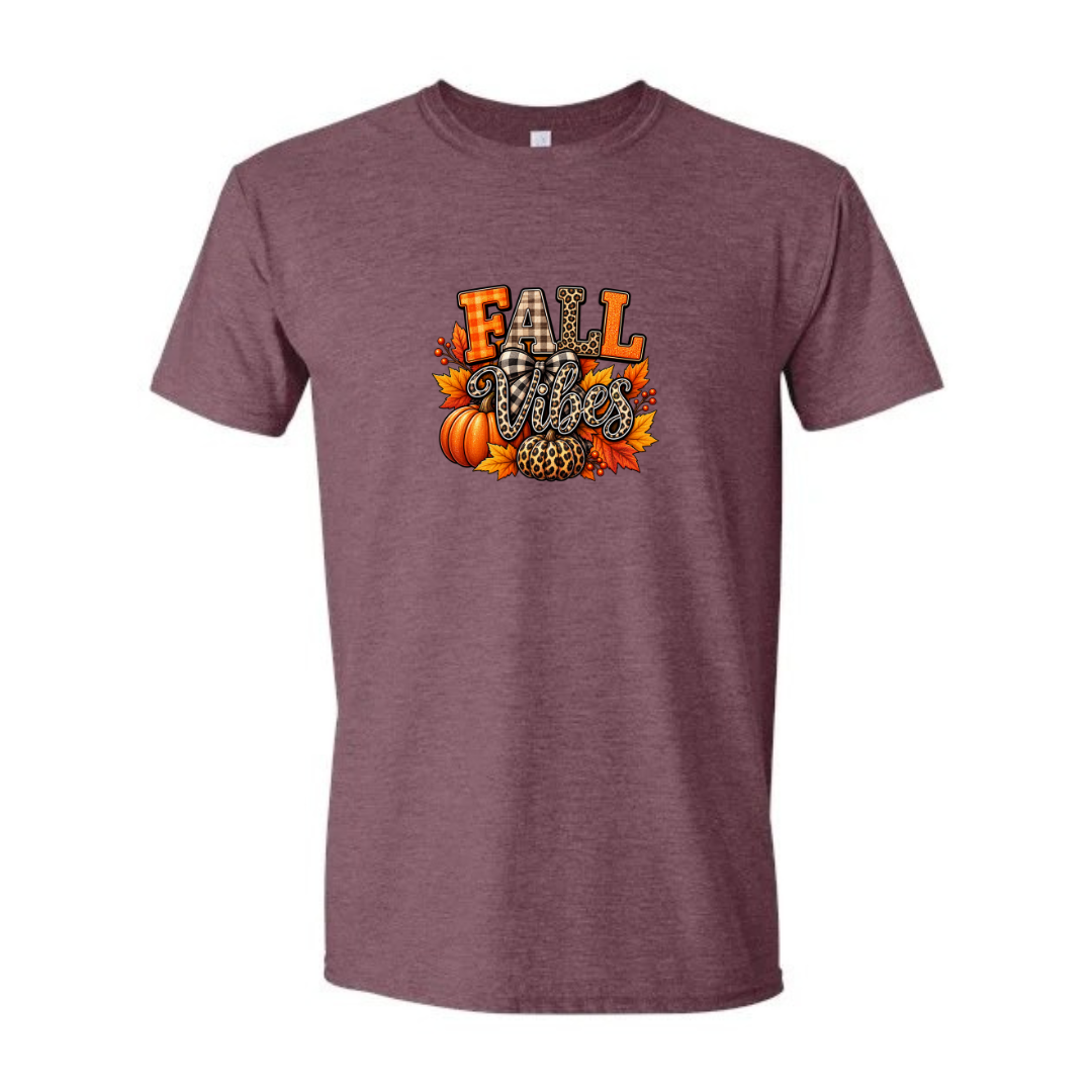 Fall Vibes design on maroon Softstyle tee