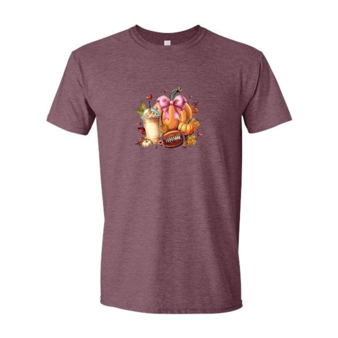 Fall Football design on maroon Softstyle tee