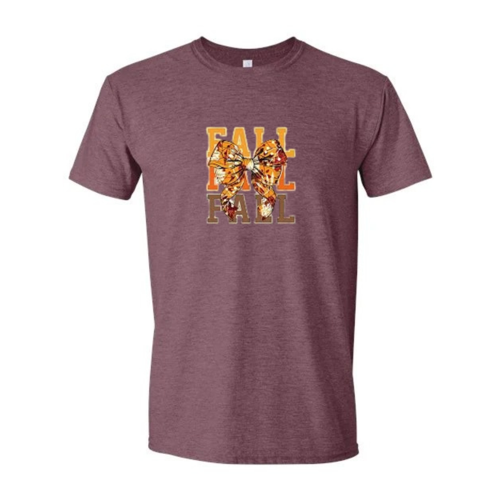 Fall Bow design on maroon Softstyle tee