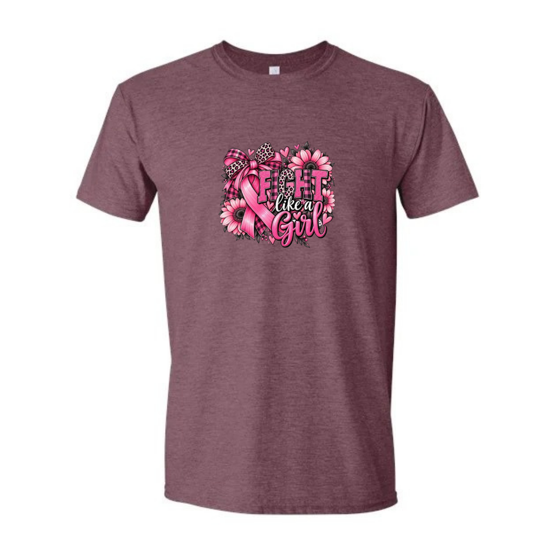 Fight Like A Girl — Sunflower Bow design on maroon Softstyle tee