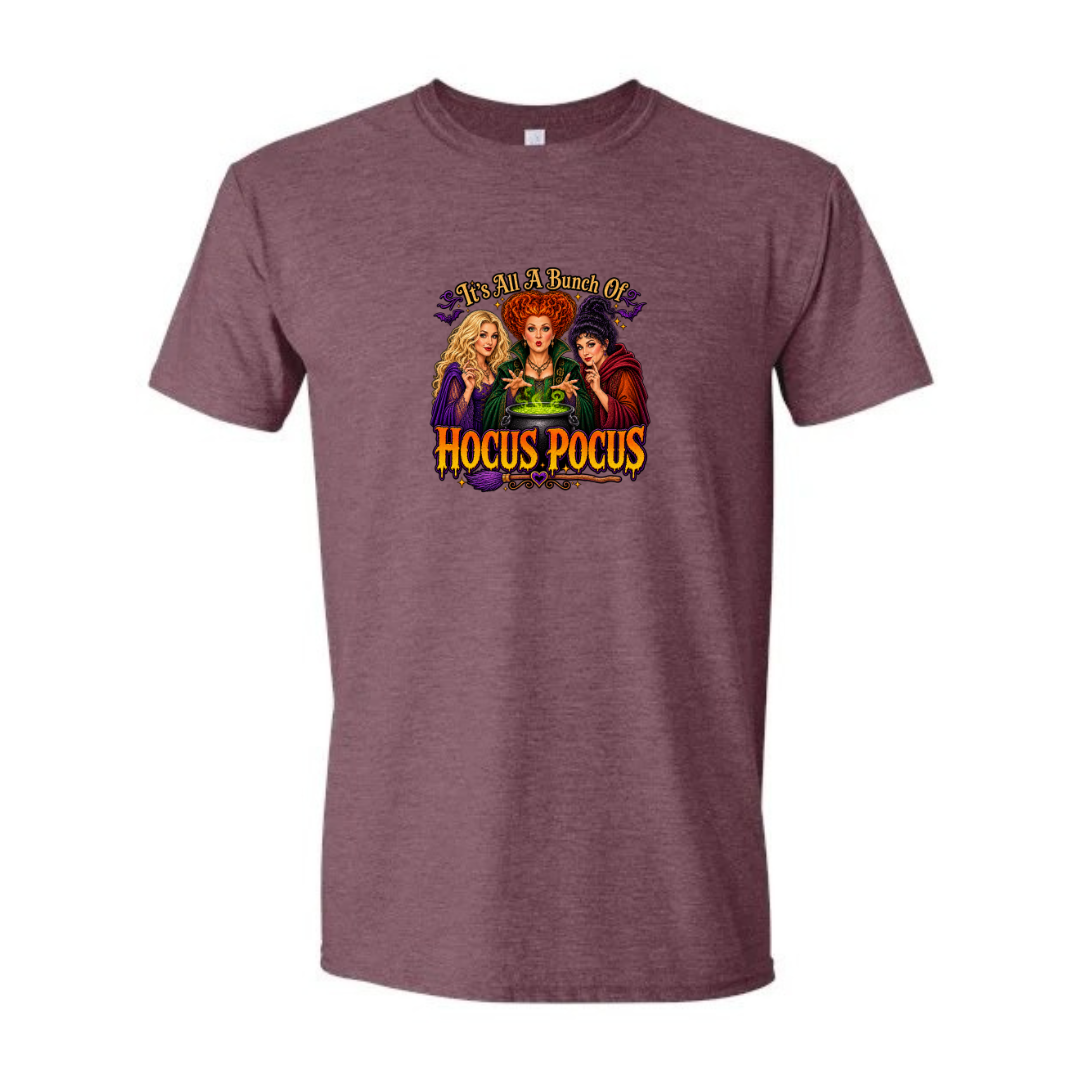 It's All A Bunch Of Hocus Pocus design on maroon Softstyle tee