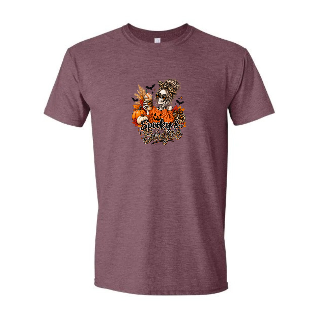 Spooky & Boujee design on maroon Softstyle tee